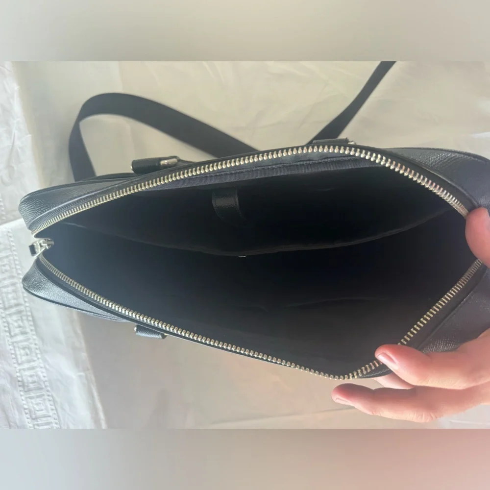 Coach Black Leather Briefcase Tote with Silver Hardware
